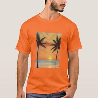 AI Art Morning Sunrise Beach Palmbomen T-shirt