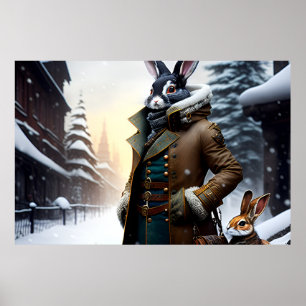 AI Art Rabbit Explorer met zijn zoon in een sneeuw Poster