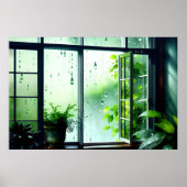 AI Art Rain Uitzicht van Mijn Windows Poster (Voorkant)