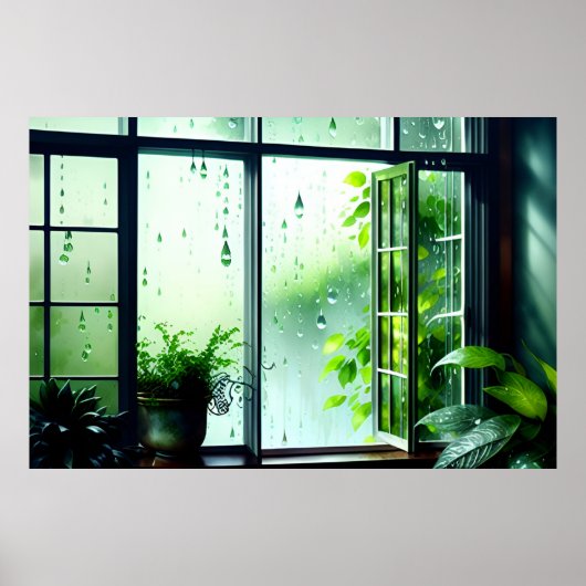 AI Art Rain Uitzicht van Mijn Windows Poster (Voorkant)