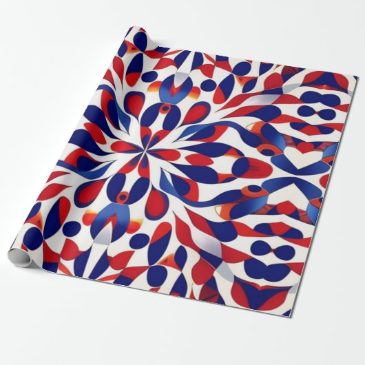 AI Art Rood Wit & Blauw Patriottisch Amerikaans Pa Cadeaupapier (Uitgerold)