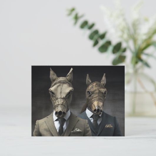 AI Art Two Paarden in Kostuums Briefkaart (Staand voorkant)