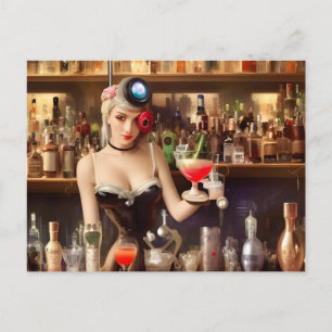AI-bartender Blonde Ansichtkaart Briefkaart