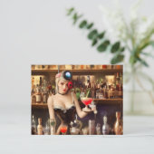 AI Bartender Blonde Briefkaart (Staand voorkant)