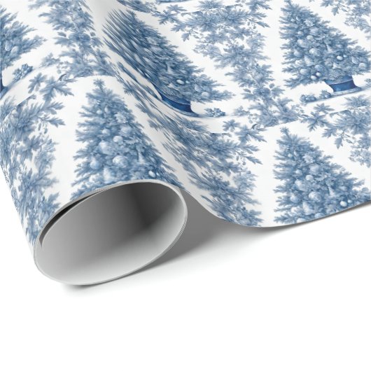 AI Blue Toile kerstboom inpakpapier (Rol Hoek)