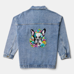 Ai Boston Terrier omgeven door bloemen Denim Jacket