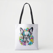 Ai Boston Terrier omgeven door bloemen Tote Bag (Voorkant)