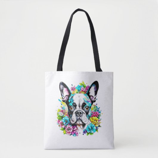 Ai Boston Terrier omgeven door bloemen Tote Bag (Voorkant)