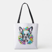 Ai Boston Terrier omgeven door bloemen Tote Bag (Achterkant)
