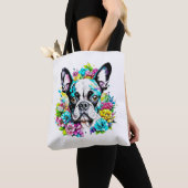 Ai Boston Terrier omgeven door bloemen Tote Bag (Dichtbij)