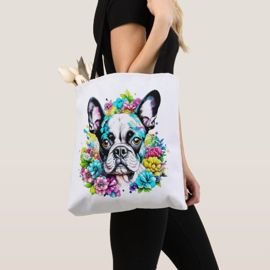 Ai Boston Terrier omgeven door bloemen Tote Bag (Dichtbij)