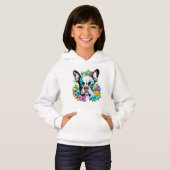 Ai Boston Terrier omringd door Bloemen (Voorkant volledig)