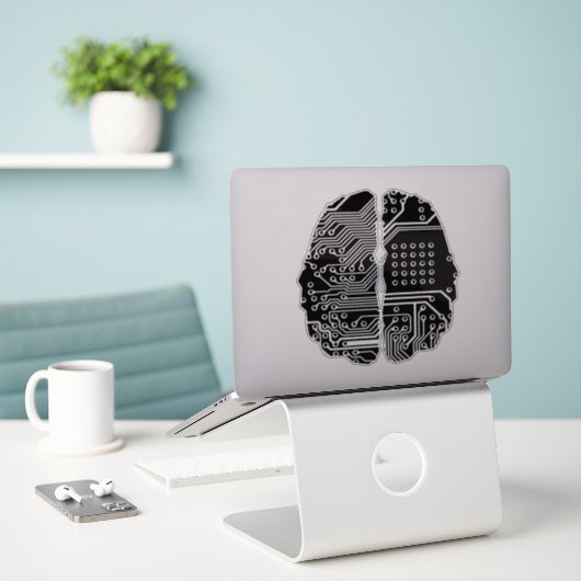AI Brain Sticker – futuristische Urban Edge (Laptop op bureau)