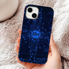 AI Circuit Board Tech Pattern Gepersonaliseerd Case-Mate iPhone 14 Hoesje