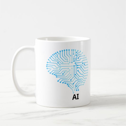 AI Coffee Mok – futuristisch, op technologie geïns (Links)