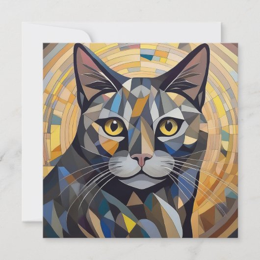 AI Cubism Cat Feestdagenkaart (Voorkant)