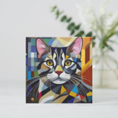 AI Cubism Cat Feestdagenkaart (Staand voorkant)