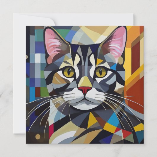 AI Cubism Cat Feestdagenkaart (Voorkant)