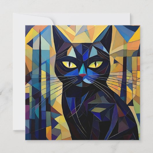 AI Cubism Cat Feestdagenkaart (Voorkant)