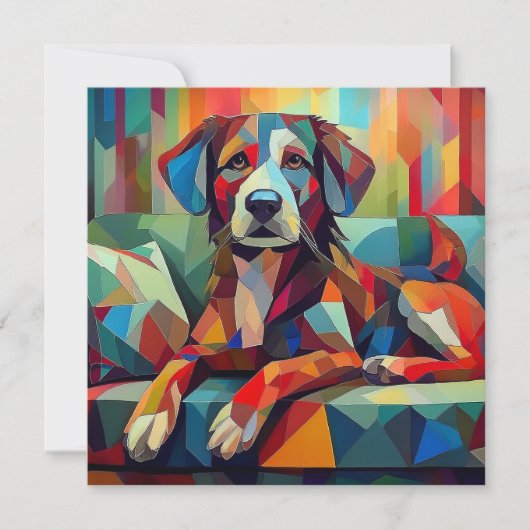 AI Cubism Dog Feestdagenkaart (Voorkant)