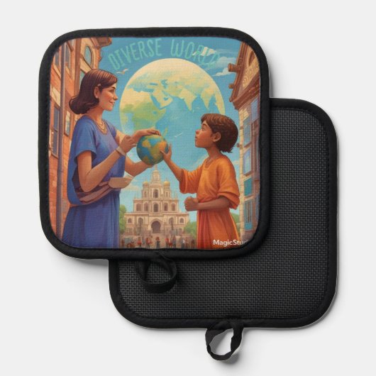 AI Diverse Wereld Oven Mitt Pannenlap (Voorkant / Achterkant)