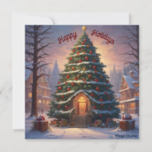 AI Downloadbare Deur in een Kerstboom Kaart