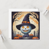 AI Downloadbare Halloween Begraafplaats Wenskaart Kaart (Voorkant / Achterkant in situ)