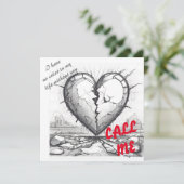 AI downloadbare zwart-wit gebroken hart Kaart (Staand voorkant)