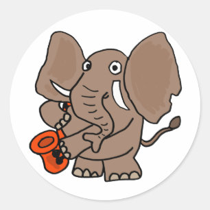 AI- Elephant-Cartoon voor het afspelen van saxofon Ronde Sticker