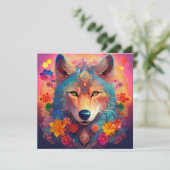 AI Flower Wolf Feestdagenkaart (Staand voorkant)