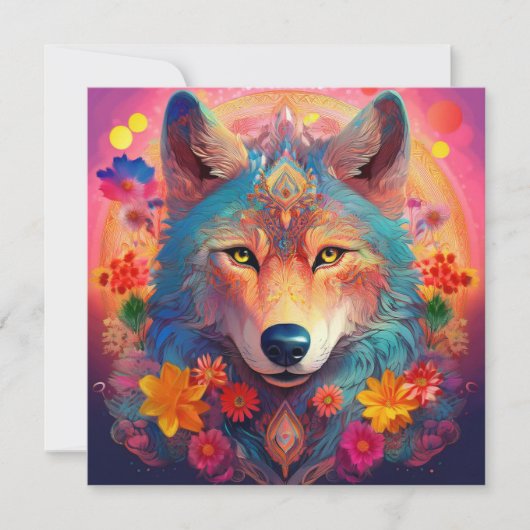 AI Flower Wolf Feestdagenkaart (Voorkant)