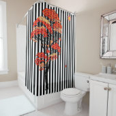 AI Flowers Tree (zwart-wit) tegen witte verticale  Douchegordijn (In situ)