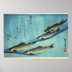 Ai (forel) - Hiroshige's kleurenJapanse vis afdruk Poster
