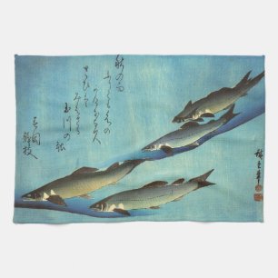 Ai (forel) - Hiroshige's kleurenJapanse vis afdruk Theedoek