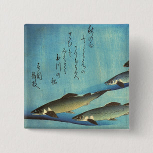 Ai (forel) - Hiroshige's kleurenJapanse vis afdruk Vierkante Button 5,1 Cm
