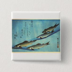 Ai (forel) - Hiroshige's kleurenJapanse vis afdruk Vierkante Button 5,1 Cm
