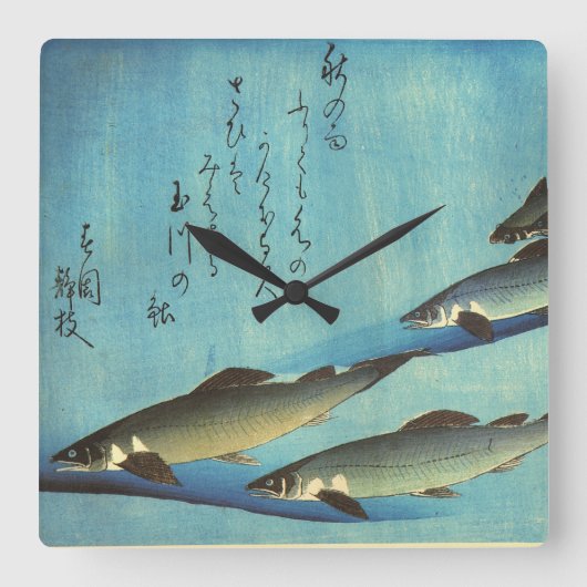 Ai (forel) - Hiroshige's kleurenJapanse vis afdruk Vierkante Klok (Voorkant)