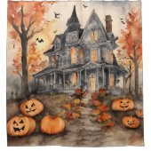 AI Gegenereerd Spooky Oud Huis Halloween Douchegordijn (Voorkant)
