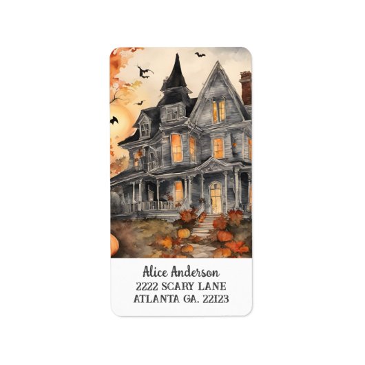 AI Gegenereerd Spooky Oud Huis Halloween Etiket (Voorkant)