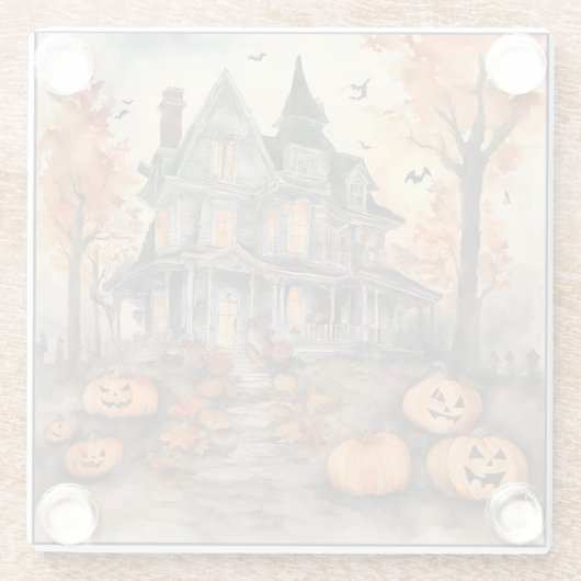 AI Gegenereerd Spooky Oud Huis Halloween Glazen Onderzetter (Achterkant)