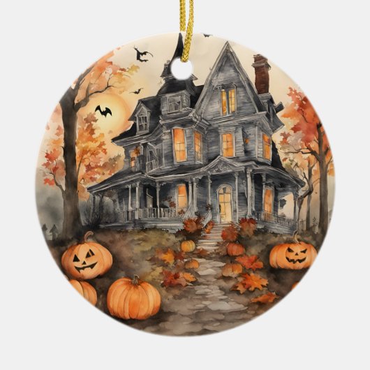 AI Gegenereerd Spooky Oud Huis Halloween Keramisch Ornament (Voorkant)