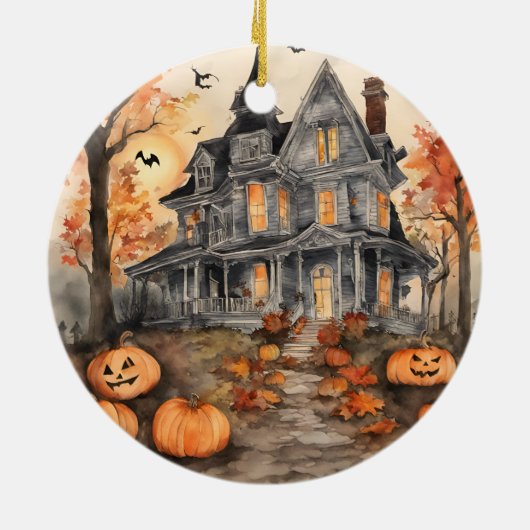 AI Gegenereerd Spooky Oud Huis Halloween Keramisch Ornament (Achterkant)