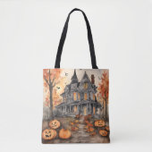 AI Gegenereerd Spooky Oud Huis Halloween Tote Bag (Voorkant)