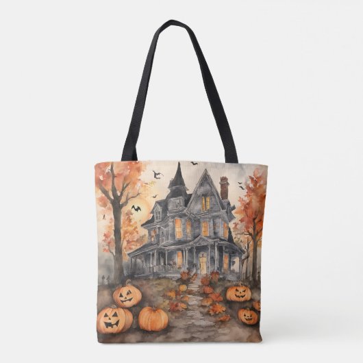 AI Gegenereerd Spooky Oud Huis Halloween Tote Bag (Achterkant)