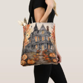 AI Gegenereerd Spooky Oud Huis Halloween Tote Bag (Dichtbij)