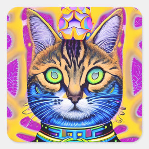 AI Gegenereerde Artsy Mystieke Spirituele Kat Vierkante Sticker
