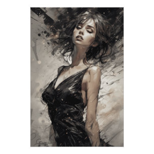 AI-gegenereerde kleine zwarte jurk fantasie LBD Perfect Poster