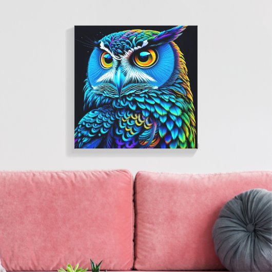 AI gegenereerde kleurrijke Uil Canvas Afdruk (Insitu (Woonkamer))