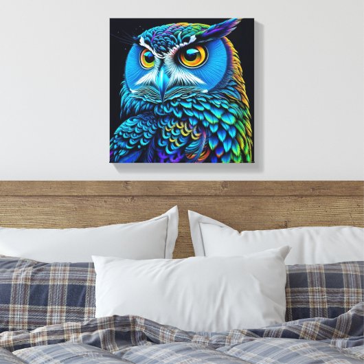 AI gegenereerde kleurrijke Uil Canvas Afdruk (Insitu (Slaapkamer))