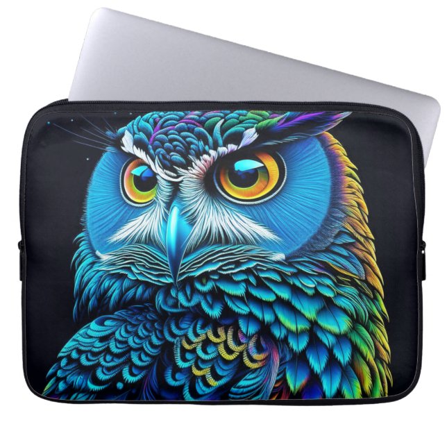 AI gegenereerde kleurrijke Uil Laptop Sleeve (Voorkant)